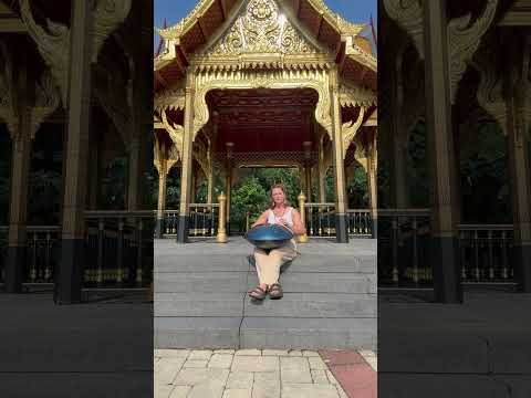 Handpan music with a fountain in the background.