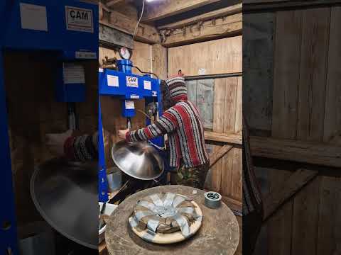 Pressing dimples on a D Kurd | Handpan Maker | Learning to build handpans