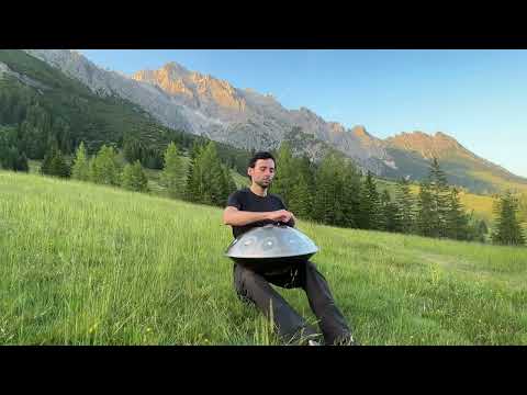 Handpan playing during sunset at Hochkönig
