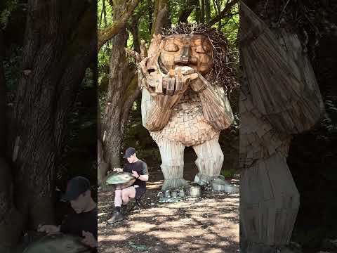 Playing Handpan by the Fremont Troll 🧌🎶 | #seattle  #Shorts #FremontTroll #Handpan
