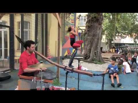 Aerial acrobatics and live Handpan music show in Brussels by "SIlk & Pan"